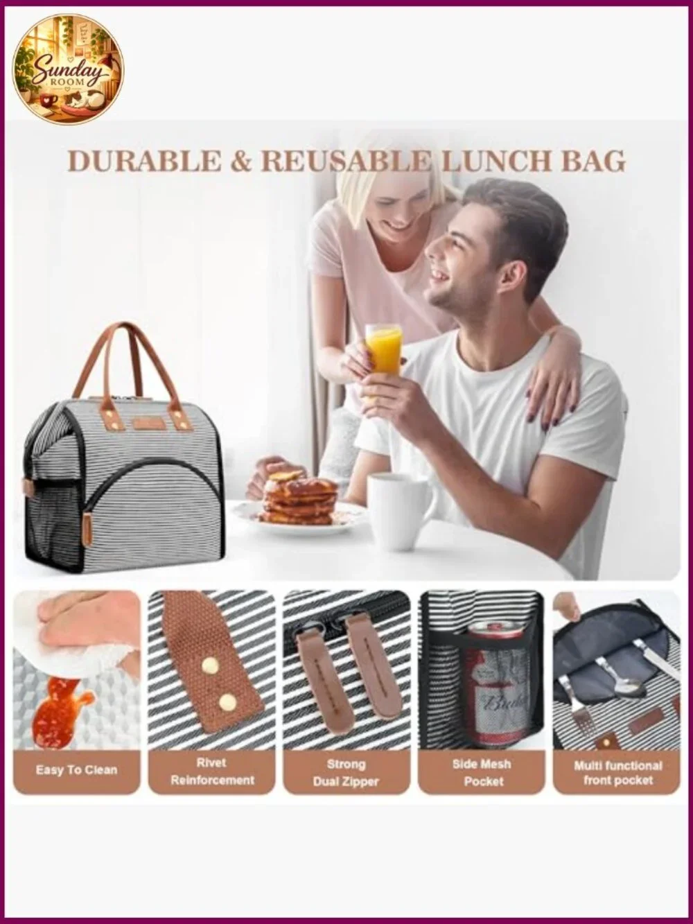 Insulated Lunch Bag Tote Large Capacity Thermal Canvas Cooler
